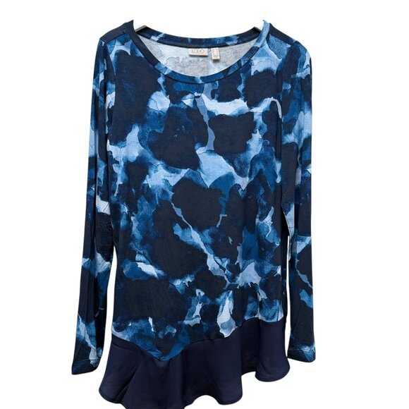 LOGO Lori Goldstein Tunic Top Medium Blue Chiffon Ruffle Long Sleeve Tee NWOT - Picture 1 of 7